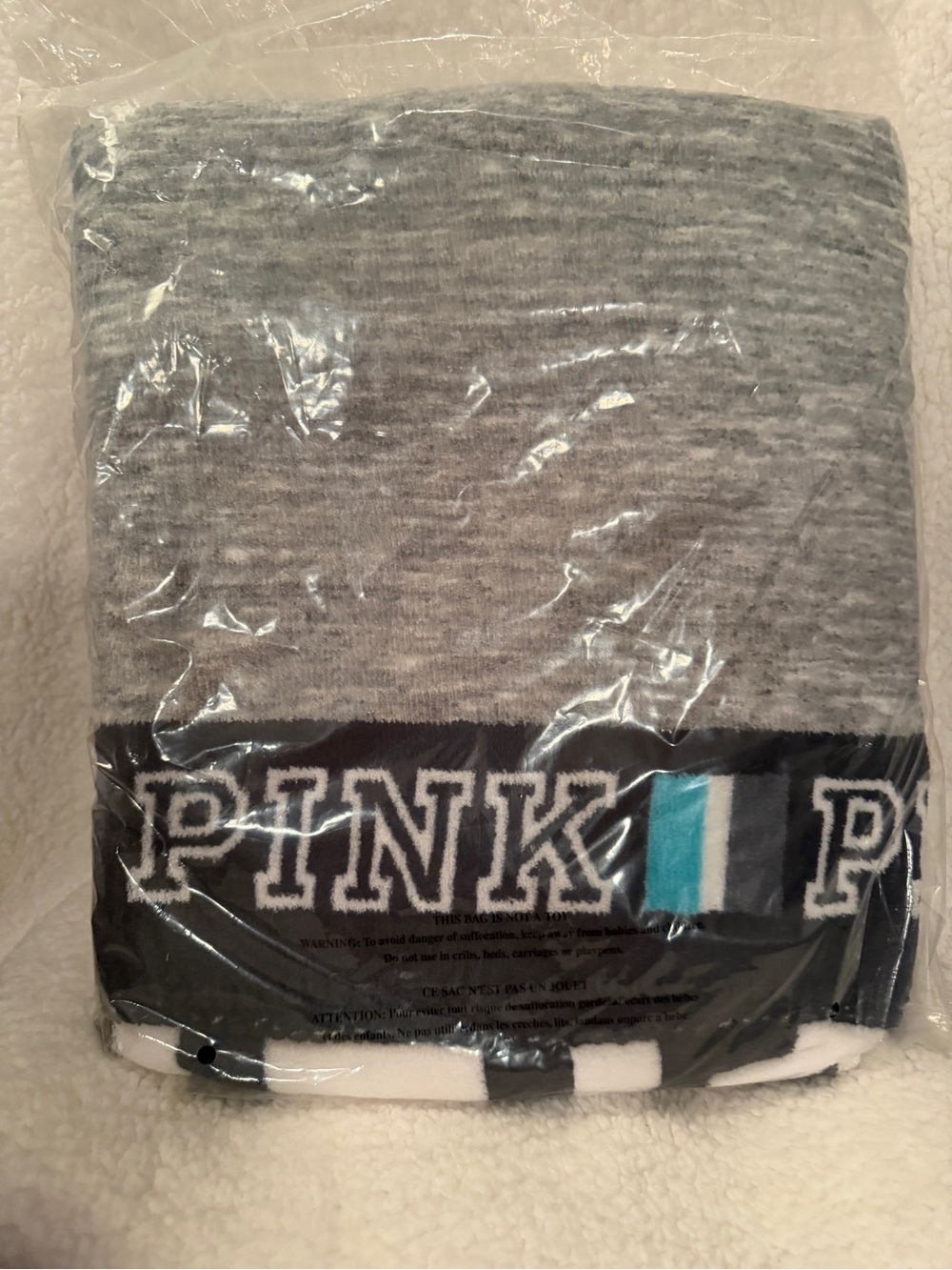 PINK Victoria's Secret grey marled plush throw